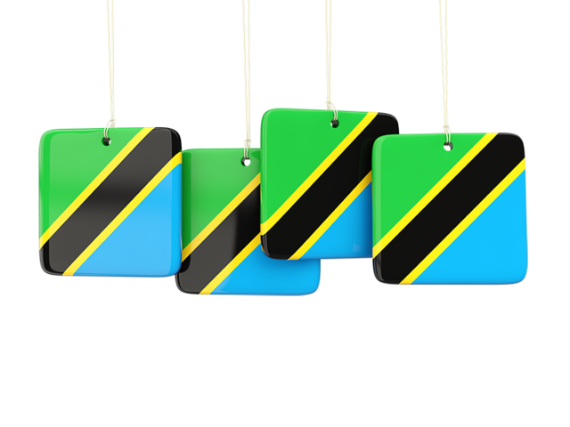 Four square labels. Download flag icon of Tanzania at PNG format
