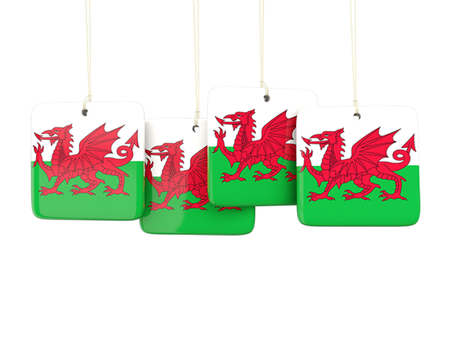 Four square labels. Download flag icon of Wales at PNG format