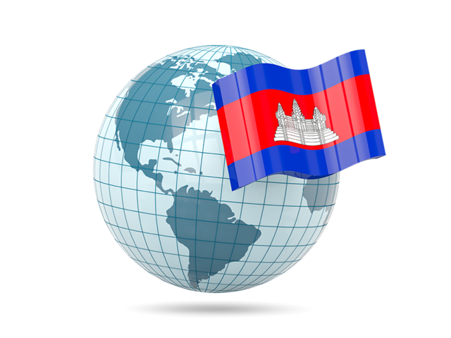 Глобус с флагом. Скачать флаг. Камбоджа
