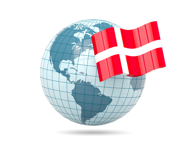 Глобус с флагом. Скачать флаг. Дания