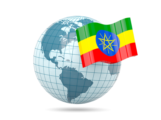 Глобус с флагом. Скачать флаг. Эфиопия