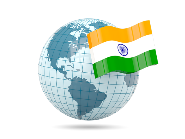 Globe with flag. Download flag icon of India at PNG format