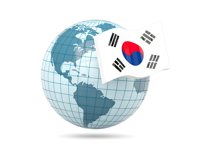 Глобус с флагом. Скачать флаг. Южная Корея