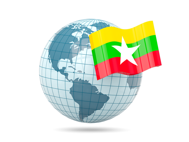 Globe with flag. Download flag icon of Myanmar at PNG format