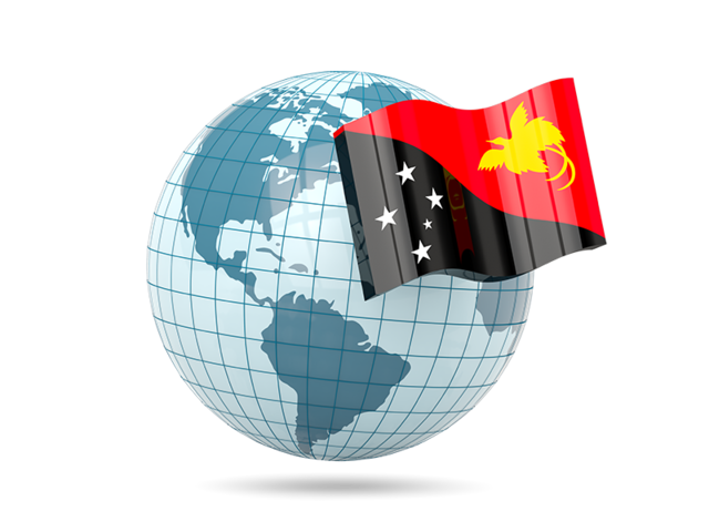 Глобус с флагом. Скачать флаг. Папуа — Новая Гвинея