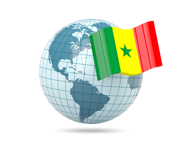 Глобус с флагом. Скачать флаг. Сенегал