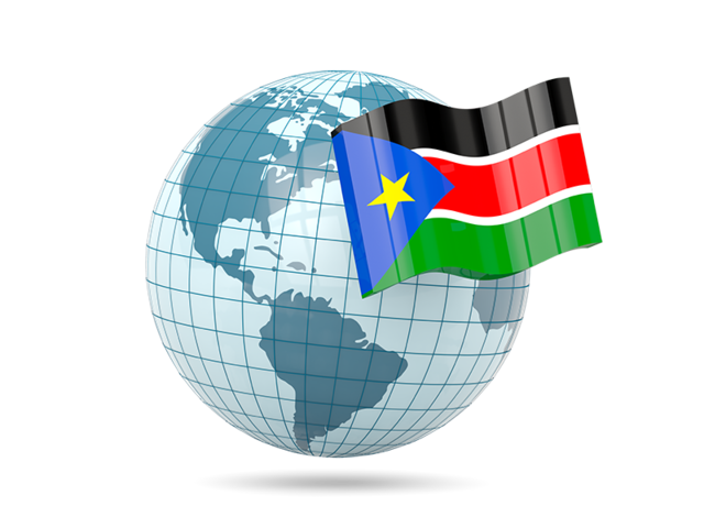 Глобус с флагом. Скачать флаг. Южный Судан