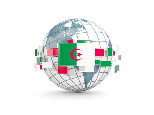 Globe with line of flags. Download flag icon of Algeria at PNG format