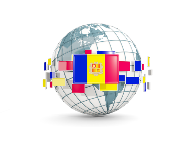 Globe with line of flags. Download flag icon of Andorra at PNG format