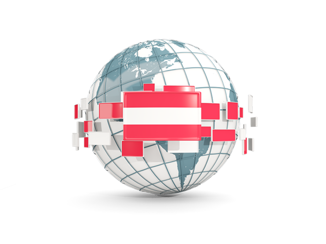 Globe with line of flags. Download flag icon of Austria at PNG format