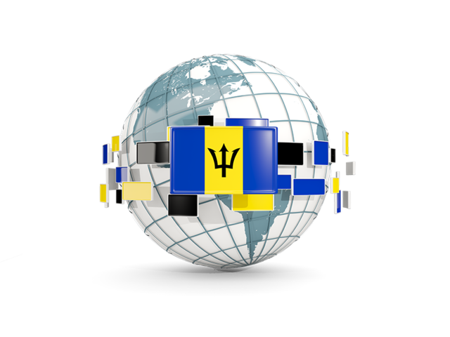 Globe with line of flags. Download flag icon of Barbados at PNG format