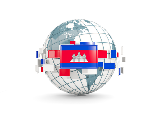 Globe with line of flags. Download flag icon of Cambodia at PNG format
