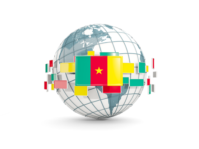 Globe with line of flags. Download flag icon of Cameroon at PNG format
