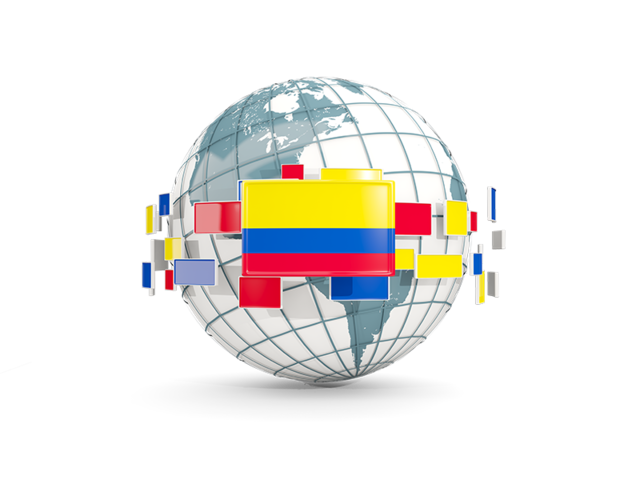 Globe with line of flags. Download flag icon of Colombia at PNG format