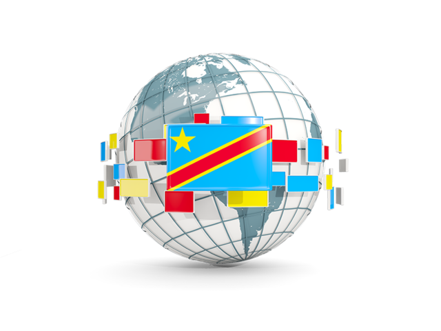 Глобус с флагами. Скачать флаг. Демократическая Республика Конго