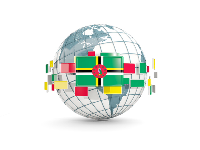 Globe with line of flags. Download flag icon of Dominica at PNG format