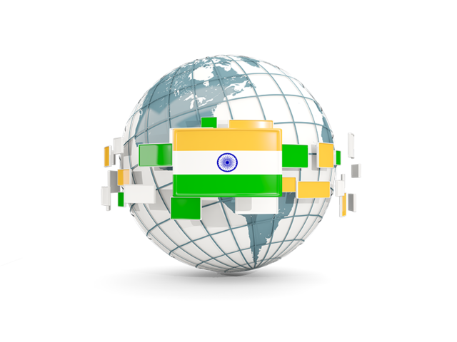 Globe with line of flags. Download flag icon of India at PNG format