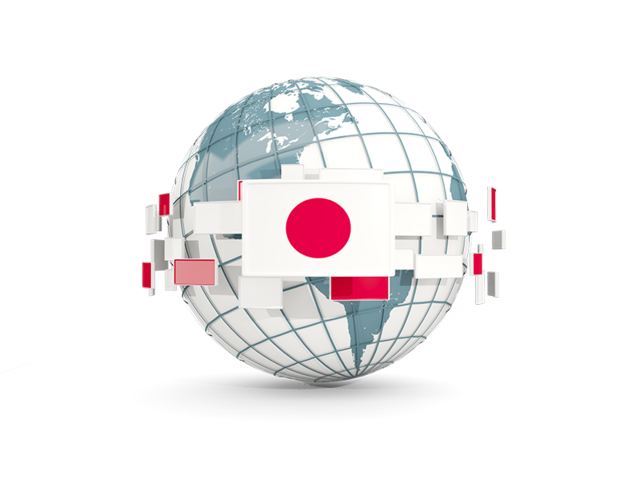 Globe With Line Of Flags Illustration Of Flag Of Japan