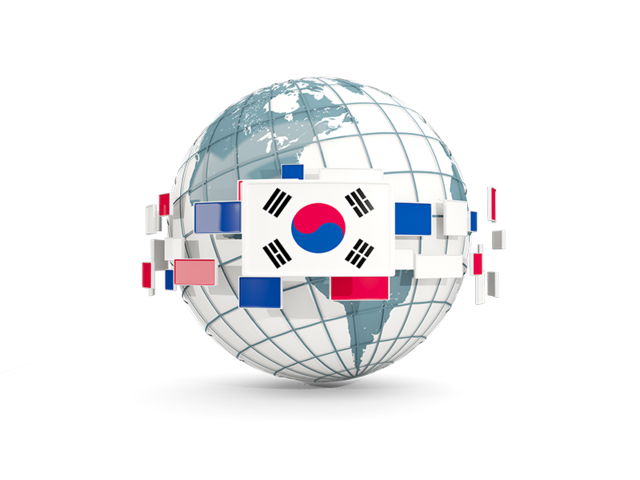 Глобус с флагами. Скачать флаг. Южная Корея