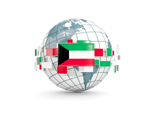 Globe with line of flags. Download flag icon of Kuwait at PNG format