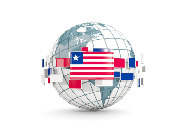 Globe with line of flags. Download flag icon of Liberia at PNG format