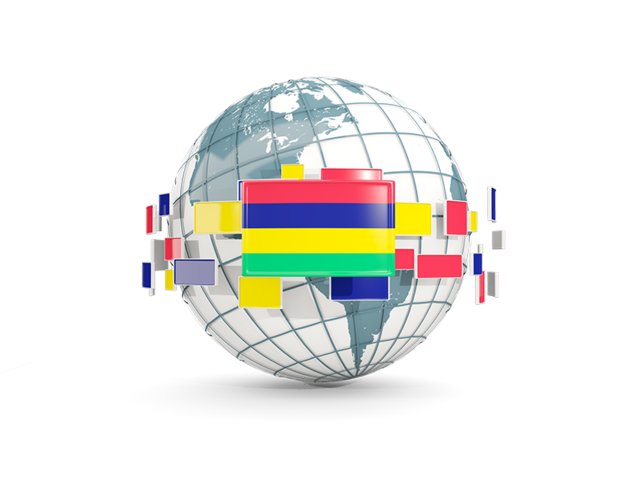 Globe with line of flags. Download flag icon of Mauritius at PNG format