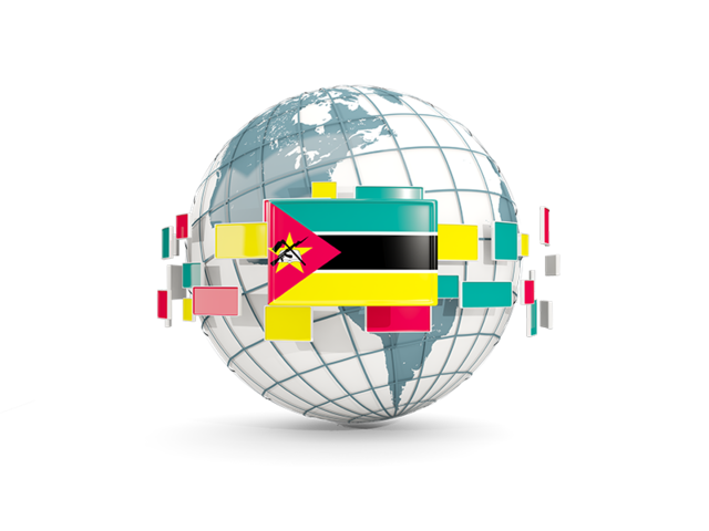 Globe with line of flags. Download flag icon of Mozambique at PNG format