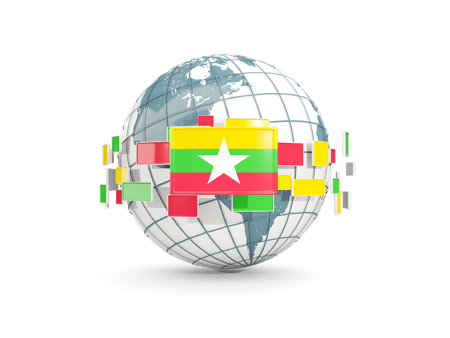 Globe with line of flags. Download flag icon of Myanmar at PNG format