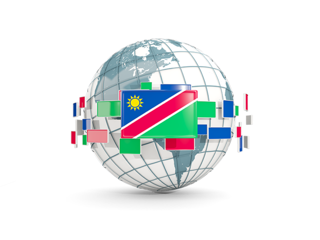 Globe with line of flags. Download flag icon of Namibia at PNG format