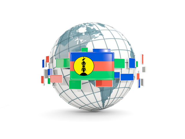 Globe with line of flags. Download flag icon of New Caledonia at PNG format