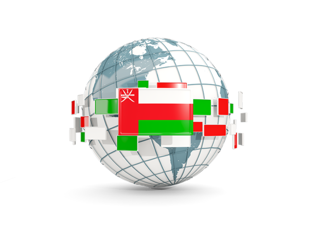 Globe with line of flags. Download flag icon of Oman at PNG format