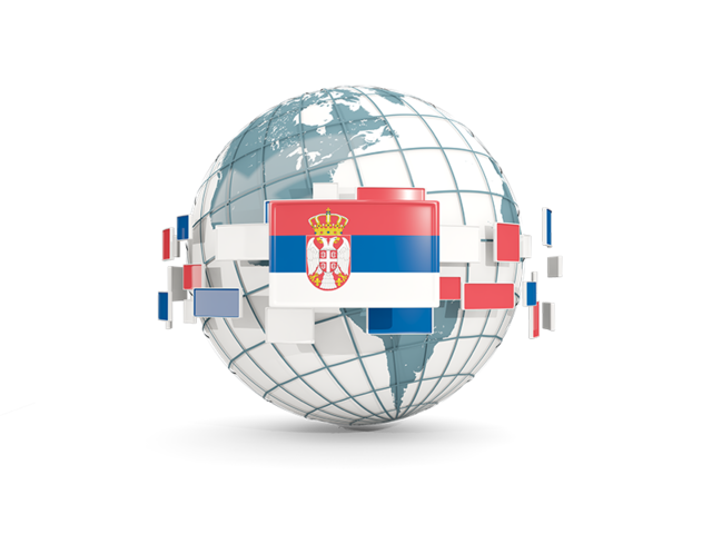 Globe with line of flags. Download flag icon of Serbia at PNG format