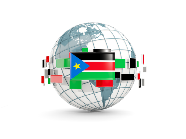 Globe with line of flags. Download flag icon of South Sudan at PNG format