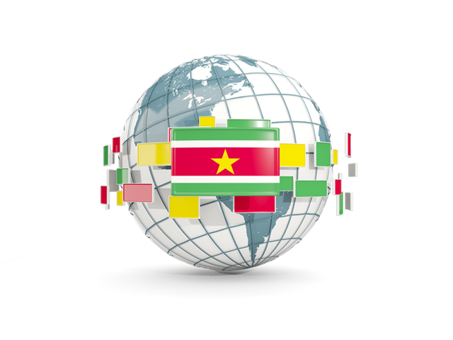 Globe with line of flags. Download flag icon of Suriname at PNG format