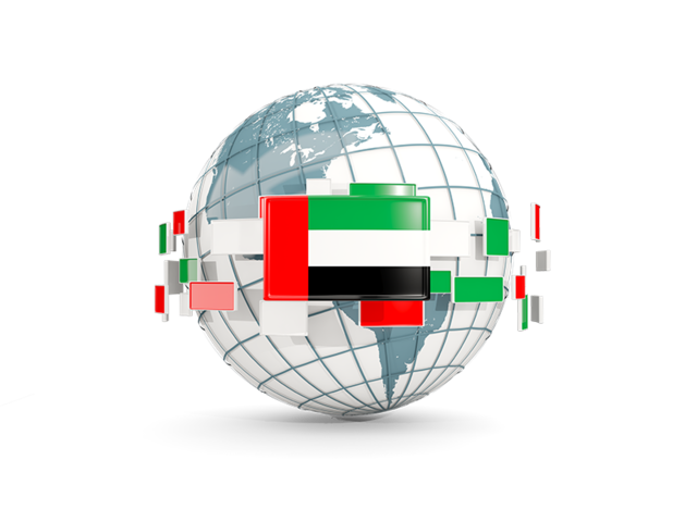 Глобус с флагами. Скачать флаг. Объединённые Арабские Эмираты
