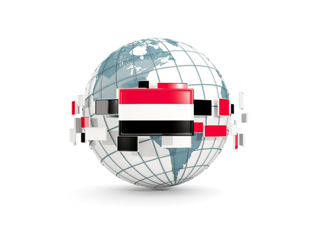 Globe With Line Of Flags Illustration Of Flag Of Yemen 