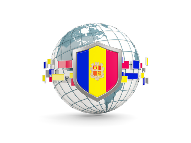 Globe with shield. Download flag icon of Andorra at PNG format