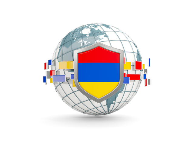 Globe with shield. Download flag icon of Armenia at PNG format