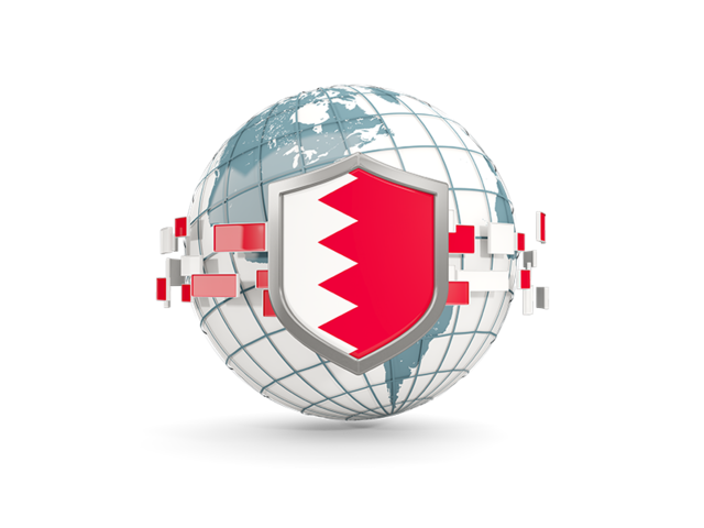 Globe with shield. Download flag icon of Bahrain at PNG format