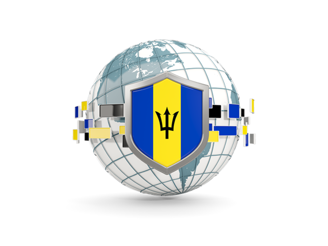 Globe with shield. Download flag icon of Barbados at PNG format
