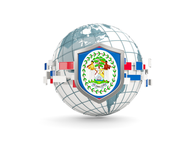 Globe with shield. Download flag icon of Belize at PNG format