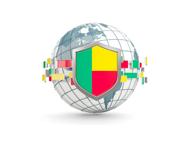 Globe with shield. Download flag icon of Benin at PNG format