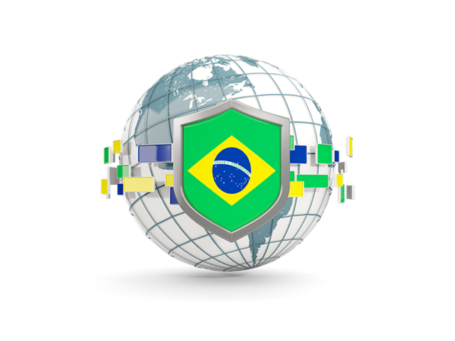 Globe with shield. Download flag icon of Brazil at PNG format