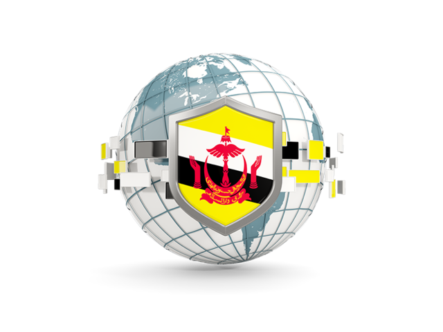 Globe with shield. Download flag icon of Brunei at PNG format