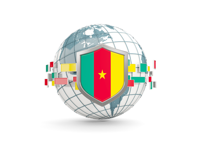 Globe with shield. Download flag icon of Cameroon at PNG format