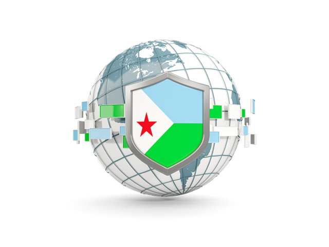Globe with shield. Download flag icon of Djibouti at PNG format