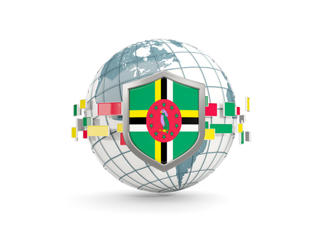 Globe with shield. Download flag icon of Dominica at PNG format