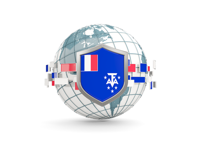 Globe with shield. Download flag icon of French Southern and Antarctic Lands at PNG format