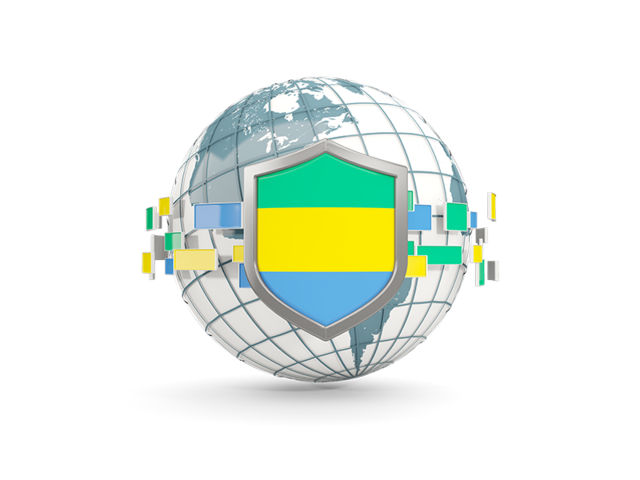 Globe with shield. Download flag icon of Gabon at PNG format