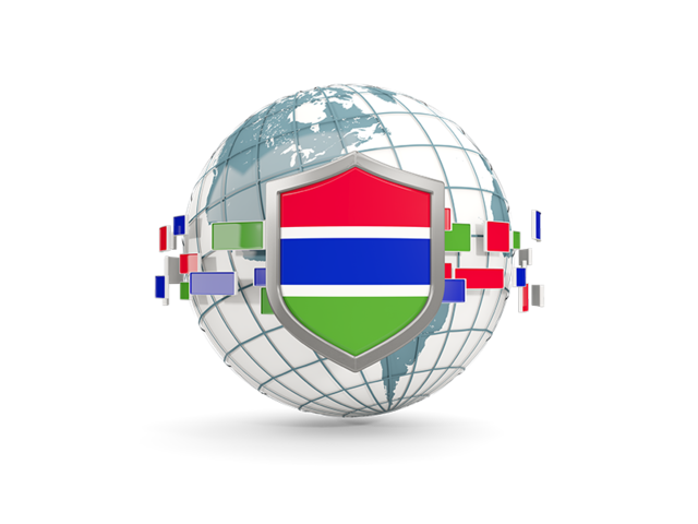 Globe with shield. Download flag icon of Gambia at PNG format